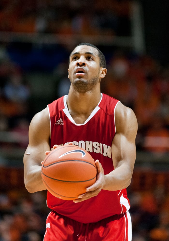 Wisconsin point guard Jordan Taylor shooting a free throw with the Badgers.